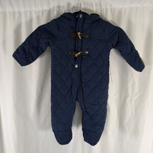 New Perry Ellis Boy Quilted Fleece Bodysuit Baby 6-9 Months Navy Blue Warm Hoode